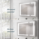 36x30 inch Medicine Cabinet with LED Vanity Mirror, Anti-Fog Recessed or Surface Mount Bathroom Double Door Large Storage 3000K~6000K Bright Lighted Aluminum Storage Cabinet with Touch Switch
