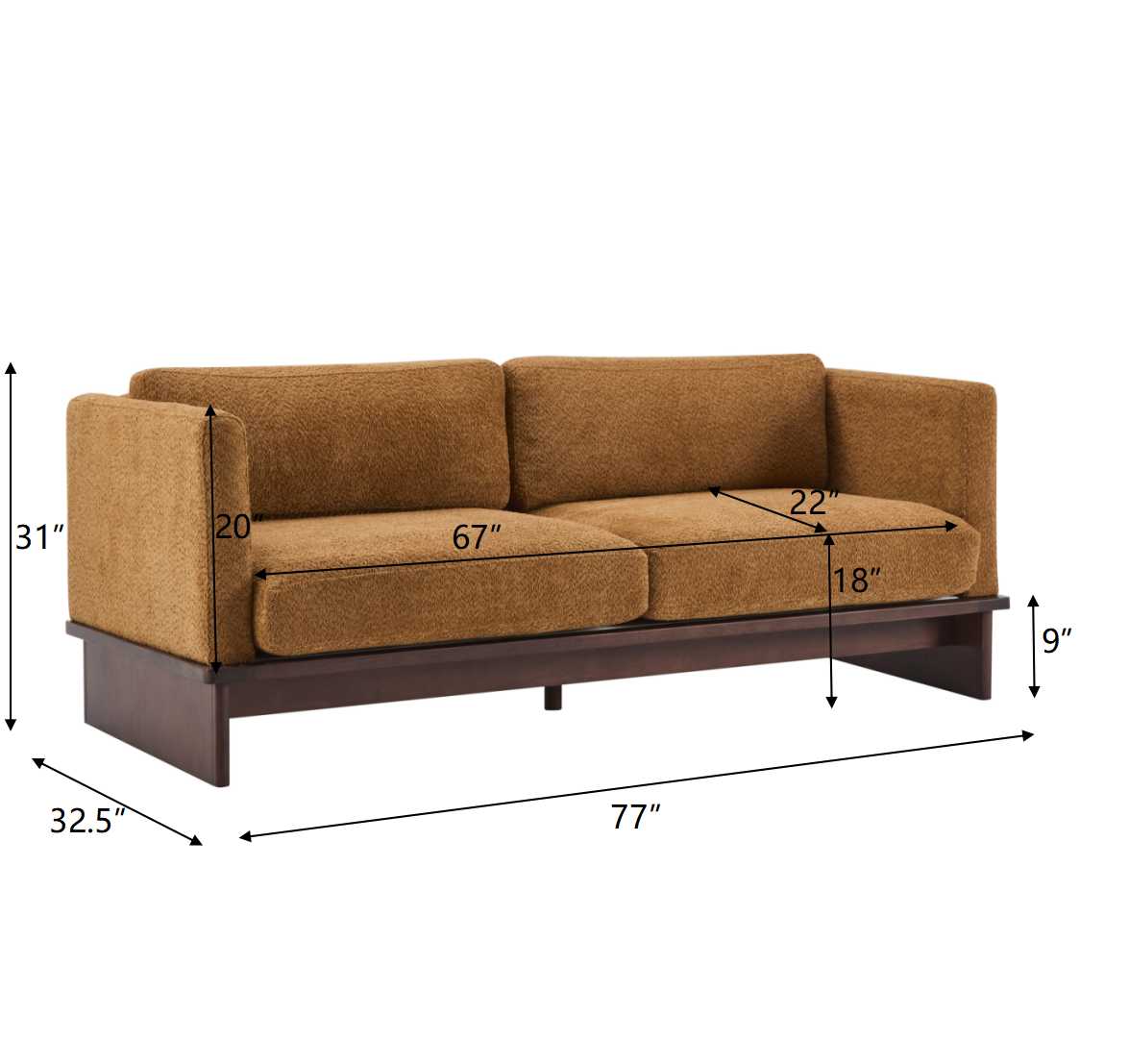 77 in. Square Arm Modern 3 Seater Boucle Sofa Upholstered Couch with Solid Wood Base, photo 7 of 8