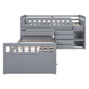 Loft Platform Bed With 7 Drawers And Full Guardrails, Modern L Shaped Space Savin