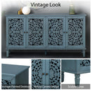 60" Antique Buffet Cabinet with Floral Carvings and Adjustable Shelves