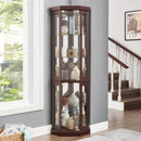 Corner Glass Cabinet Lighted Curio Cabinet in Dark Cherry by HouseOfZazla