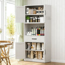 Kitchen Pantry Cabinet With Adjustable Shelves, Drawers, Hooks And Large Countertop - White by HouseOfZazla