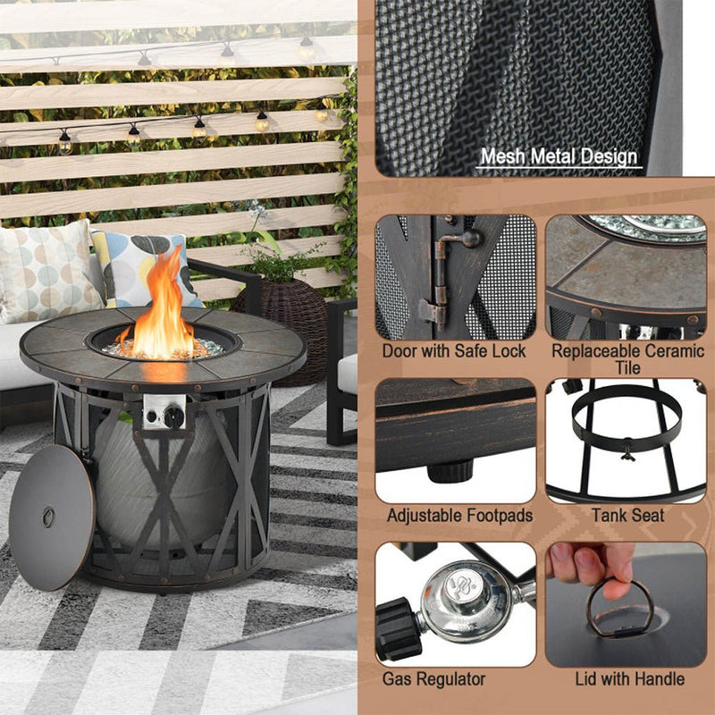 30K BTU Premium Outdoor Patio Gas Fire Pit Table With Fire Glass And Cover, 32" (SAK17432)