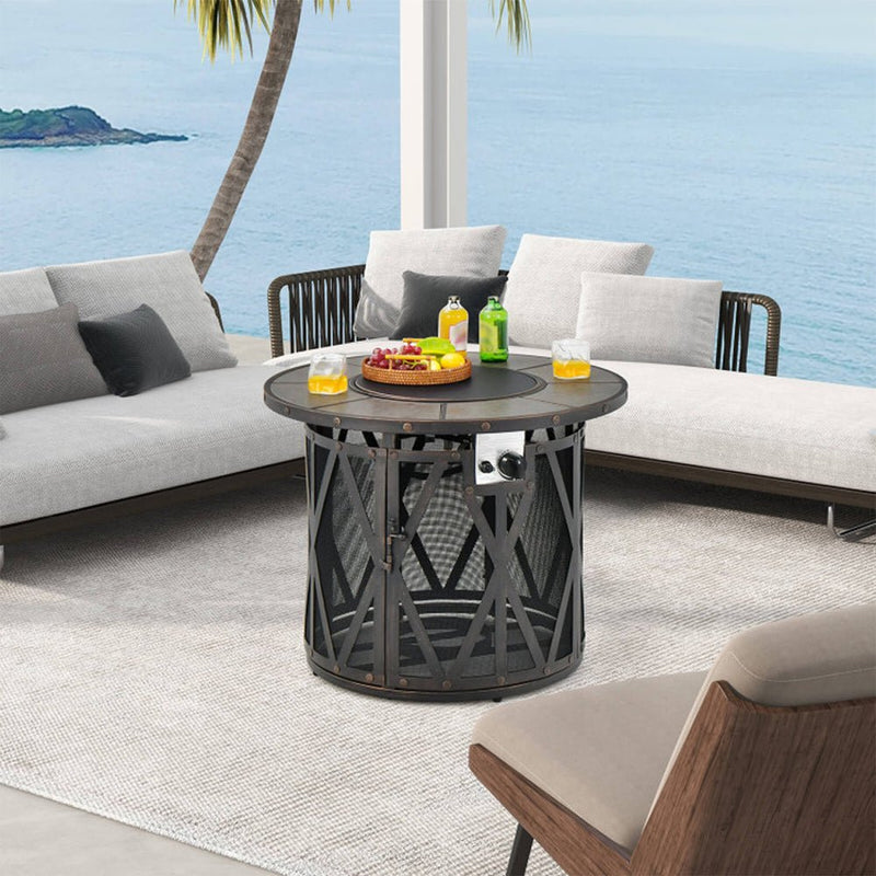 30K BTU Premium Outdoor Patio Gas Fire Pit Table With Fire Glass And Cover, 32" (SAK17432)