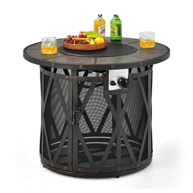 30K BTU Premium Outdoor Patio Gas Fire Pit Table With Fire Glass And Cover, 32" (SAK17432)