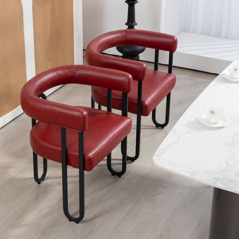 Contemporary Designed PU Fabric Upholstered Accent/Dining Chair/Barrel Side Chairs Kitchen Armchair for Living Room set of 2 (Wine red PU)