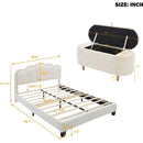 2-Pieces Bedroom Sets Full Size Flower-Shaped Upholstered LED Platform Bed with Storage Ottoman-Sherpa Fabric, White