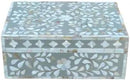 Decorative Wooden Storage Box with Mother of Pearl Inlay – Elegant Floral Design – Perfect for Home Décor in Living Room, Dining Area, or Bedroom (Grey, 9x6x3.5 inch) by CozyNest Decor