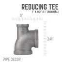 1 in. x 1/2 in. x 1 in. Black Reducing Tee by PIPE DECOR