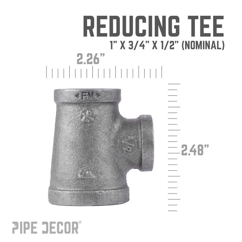 1 in. x 3/4 in. x 1/2 in. Black Reducing Tee