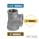 2 in. x 1 1/2 in. x 2 in. Black Reducing Tee