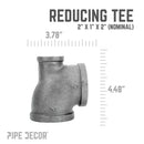 2 in. x 1 in. x 2 in. Black Reducing Tee by PIPE DECOR