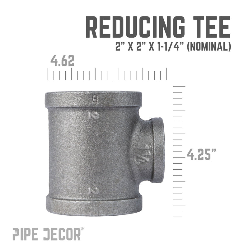 2 in. x 2 in. x 1 1/4 in. Black Reducing Tee