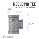 3/4 in. x 3/4 in. x 1/2 in. Black Reducing Tee by PIPE DECOR