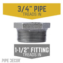 1 1/2 in. x 3/4 in. Black Bushing by PIPE DECOR