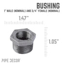 1 in. x 3/4 in. Black Bushing by PIPE DECOR