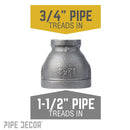 1 1/2 in. x 3/4 in. Black Reducing Coupling by PIPE DECOR