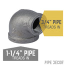 1 1/4 in. x 3/4 in. Black Reducing Elbow by PIPE DECOR