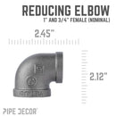 1 in. x 3/4 in. Black Reducing Elbow by PIPE DECOR