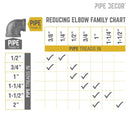 1 in. x 3/4 in. Black Reducing Elbow by PIPE DECOR
