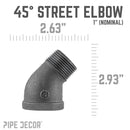 1 in. Black 45 Degree Street Elbow by PIPE DECOR