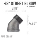 2 in. Black 45 Degree Street Elbow by PIPE DECOR