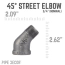 3/4 in. Black 45 Degree Street Elbow by PIPE DECOR