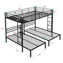 Modern Metal Triple Bunk Bed With Vertical Ladder, Safety Rail, And Storage Shelf - Black by HouseOfZazla