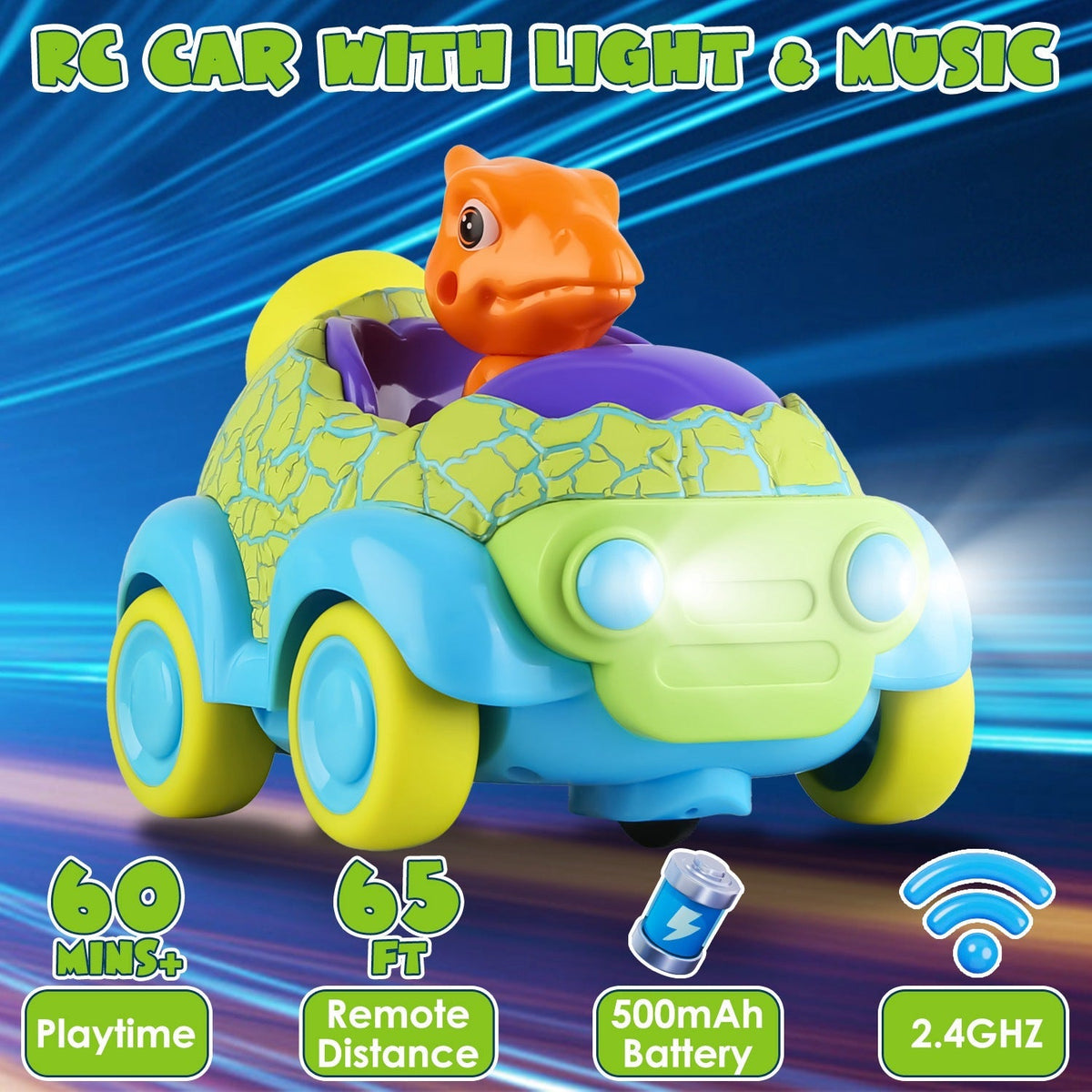 2Pack Dinosaur Remote Control Cars for Toddlers Rechargeable RC Cars with Light Music Birthday Gift For Boys Girls Aged 3 4 5 6 Years Old, photo 6 of 11