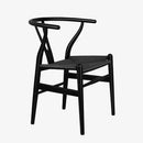 Wishbone Chair, Solid Wood Armrest Woven Seat Chair, Kitchen & Dining Chair, Wishbone Y Black Chairs - Set of 1 (Ash Wood - Black) by CozyNest Decor
