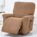 Polar Fleece Recliner Chair Cover, 4-Piece Soft Plush Slipcover with Pocket for Reclining Chairs