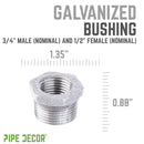 3/4 in. x 1/2 in. Galvanized Iron Bushing by PIPE DECOR