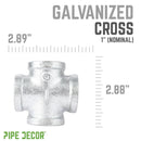 1 in. Galvanized Iron Cross by PIPE DECOR