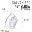 3/4 in. Galvanized Iron 45 Degree Elbow by PIPE DECOR