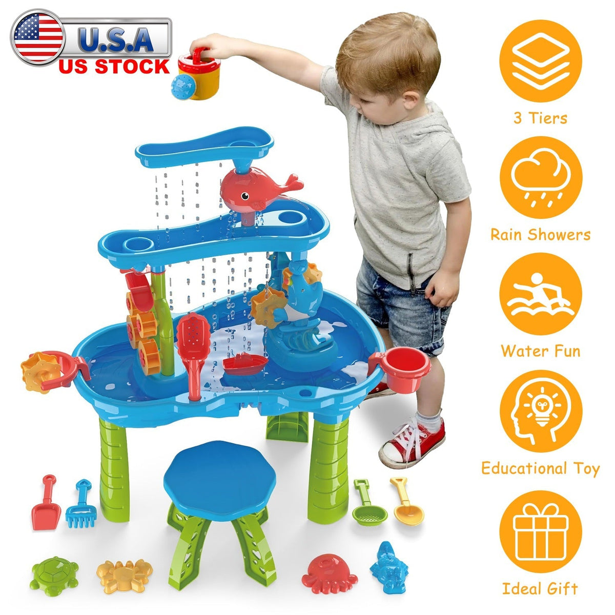 Kid Sand Water Table Toddler Water Activity Table Rain Showers Play Table Toy for 3-6 Years Old Sensory Exercise Friendship Building, photo 7 of 12