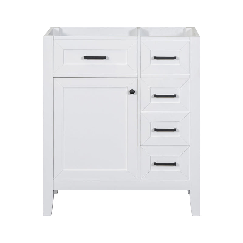 30" Bathroom Vanity without Sink, Cabinet Base Only, Bathroom Cabinet with Drawers, Solid Frame and MDF Board, White