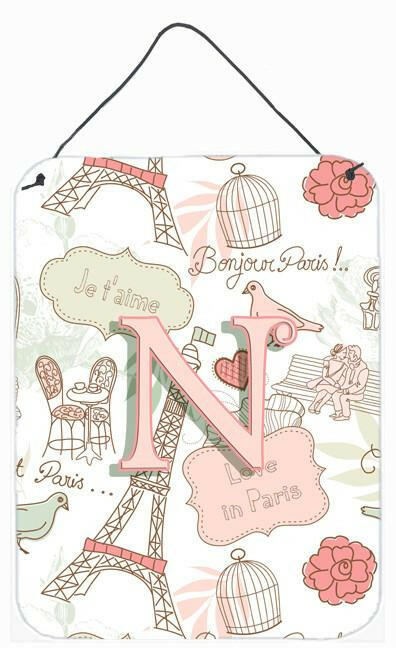 Letter N Love in Paris Pink Wall or Door Hanging Prints CJ2002-NDS1216