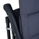 3 Piece Outdoor Patio Furniture Set with Glass Coffee Table & 2 Folding Padded Rocking Chairs, Bistro Style for Porch, Camping, Balcony, Navy Blue