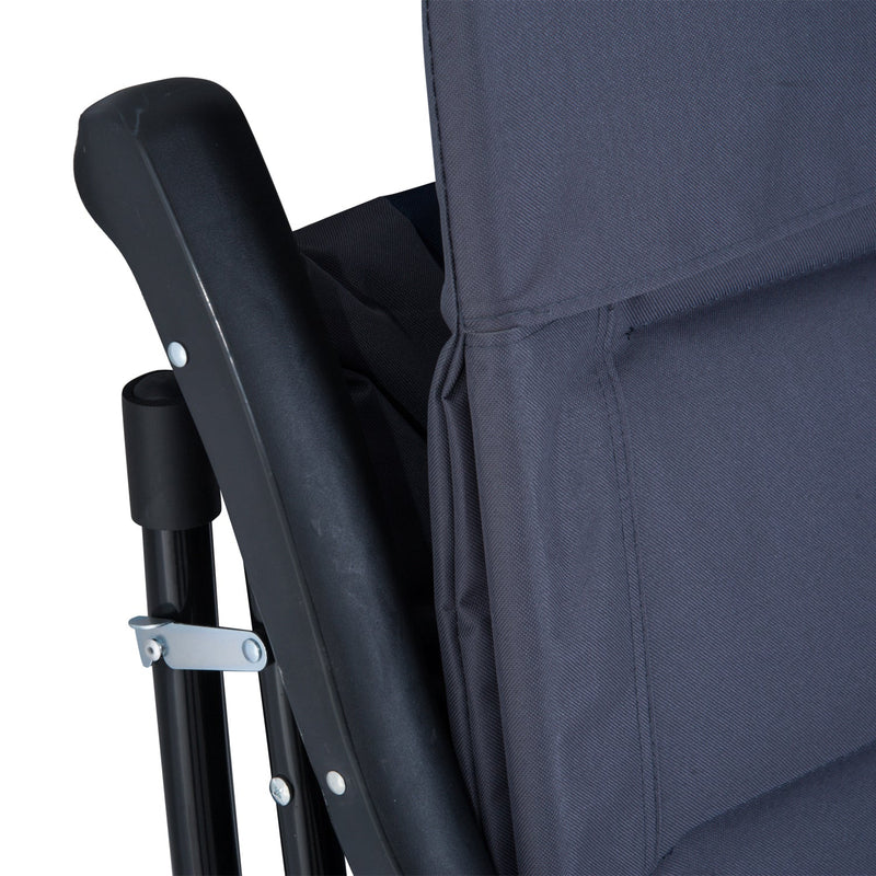 3 Piece Outdoor Patio Furniture Set with Glass Coffee Table & 2 Folding Padded Rocking Chairs, Bistro Style for Porch, Camping, Balcony, Navy Blue