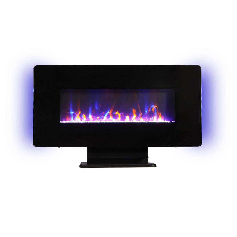 36 Inch Curved Front Electric Fireplace, Freestanding or Wall Mounted Electric Fireplace with Adjustable Flame Color & Remote Control