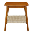 Mid - Century Square Side Table With Woven Shelf - Walnut by HouseOfZazla