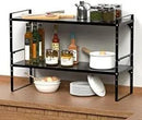 Expandable Cabinet Shelf Organizer, Stackable Kitchen Pantry Counter Storage, Adjustable Closet Cupboard Stand Rack Risers Spice Organization 80LBS Heavy Duty Black Small 1 Pack by CozyNest Decor
