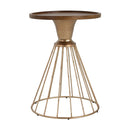 Hollow - Edge Retro Art Pine Side Table With Antique And Natural Color, Iron And Pine Construction - Antique Gold / Natural