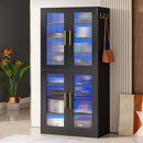 Bookcase With Doors And LED Lighting, 8 Adjustable Shelves Storage Cabinet by HouseOfZazla