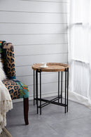 Round Side Table With Wood Top, End Table For Living Room Bedroom - Black Brown by HouseOfZazla