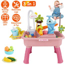3 In 1 Kitchen Sink Toy with Electric Faucet Water Table Fishing Game Role Play Sink Set Indoor Outdoor for Kids Aged 3+ Years Old