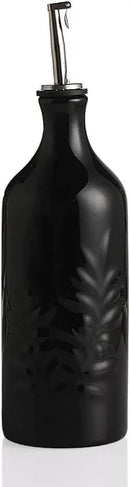 Sweejar Ceramic Olive Oil Dispenser Bottle, 20 Oz Relief Opaque Oil Cruet Protects Oil To Reduce Oxidation, Suitable for Storage Oil, Vinegar, Soy Sauce, Coffee Syrup, Liquids, Set of 1 (Black) by CozyNest Decor