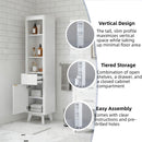 Tall Bathroom Storage Cabinet With Adjustable Shelves And 1 Drawer & Door