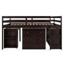 Loft Low Study Bed With Cabinet, Shelves And Rolling Portable Desk, Multiple Functions