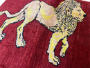 3 X 5 Handmade New Vintage Rug Quality Wool Lion Red Veggy Dyes Hand-Knotted